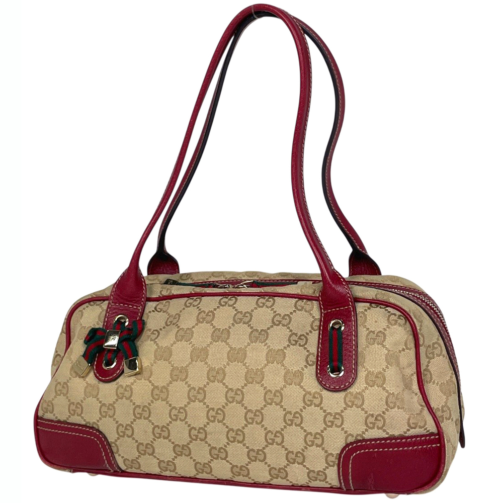 Gucci Princy GG Shoulder Bag Canvas Beige Red